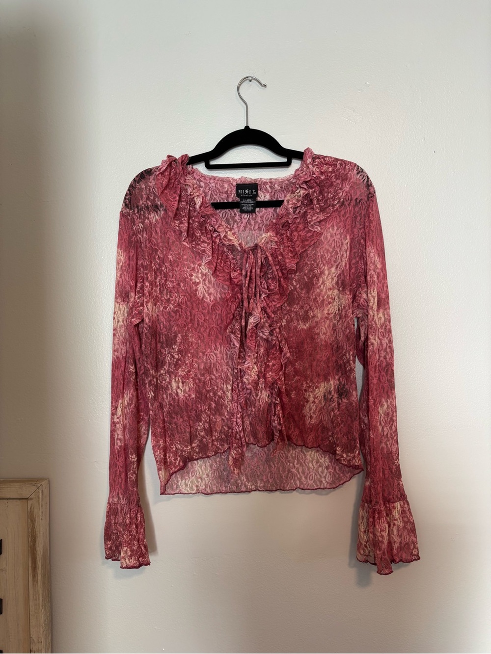 Y2K Pink Ruffled Tie-Neck Blouse